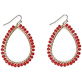 Teardrop Earrings for Women Boho Dangling Beaded Small Dangle Drop Earrings Gold Plated Hollow Sparkly Crystal Statement Earrings Jewelry Gift