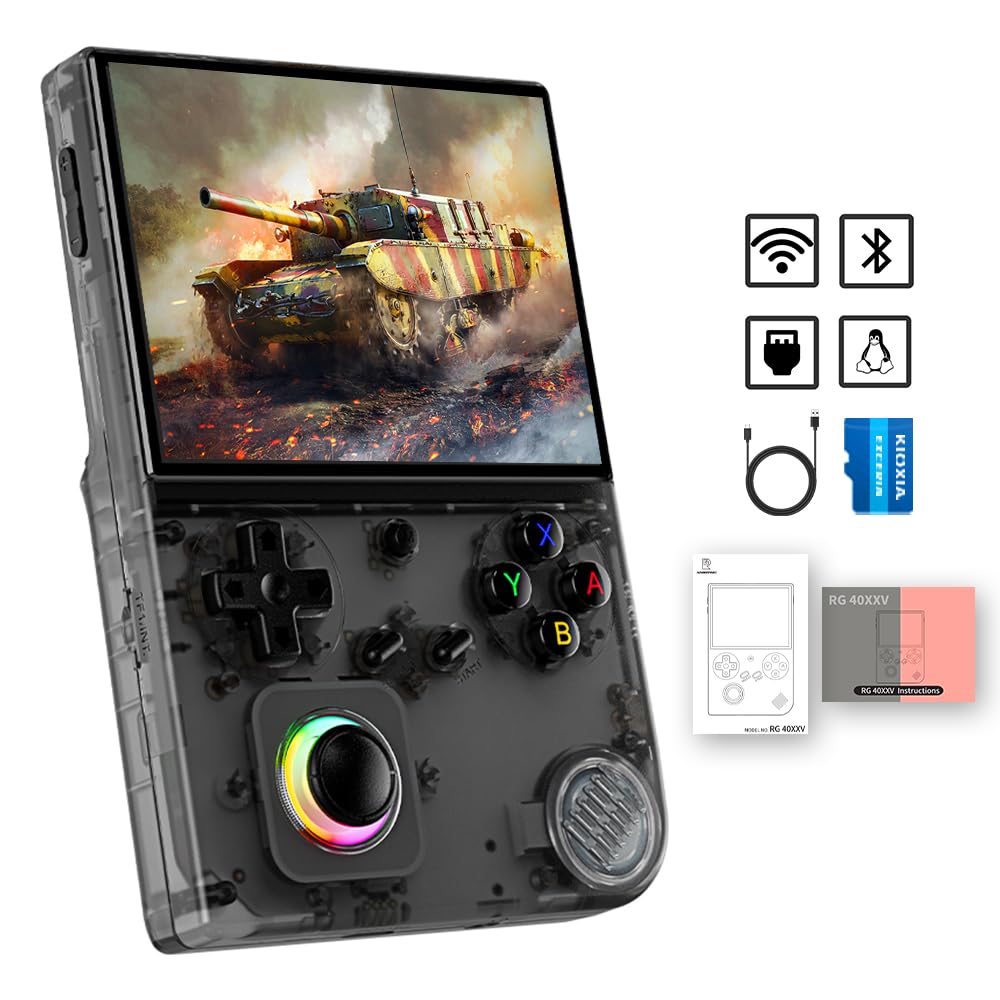 RG40XX V Retro Handheld Game Console with Linux System 4-inch IPS Screen 64G TF Card RG 40XXV Retro Game Console with 5000+Classic Games and 3200mAh Battery Supports 5G WiFi HDMI Bluetooth 4.2 Black
