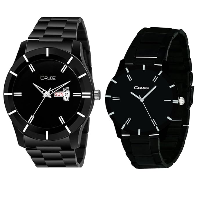 Combo Couple Analogue Full Black Stainless Steel Watch for Men and Women