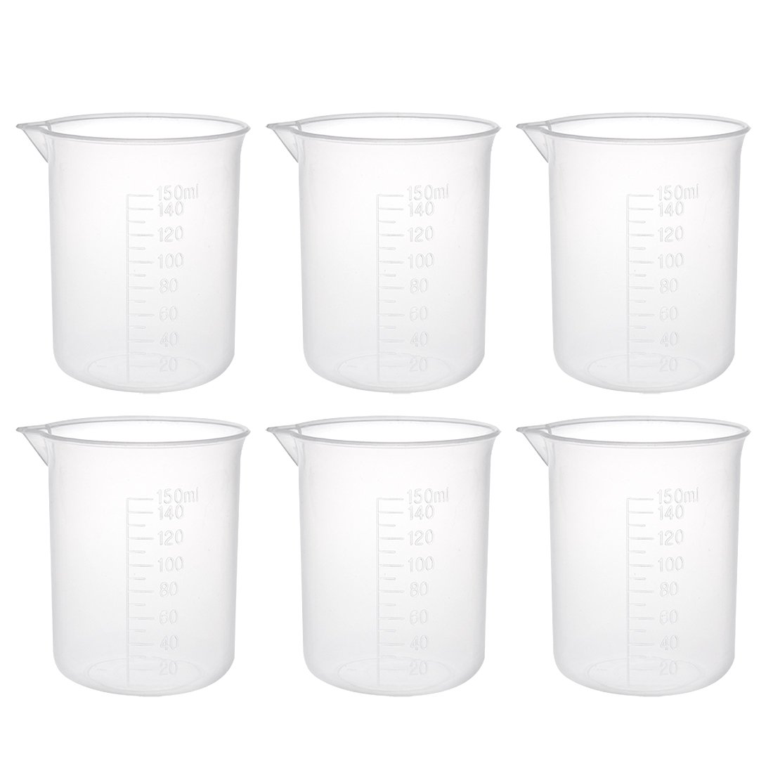 Sourcingmap Measuring Cup 150ml PP Plastic Graduated Beaker Transparent for Lab Kitchen Liquids 6pcs