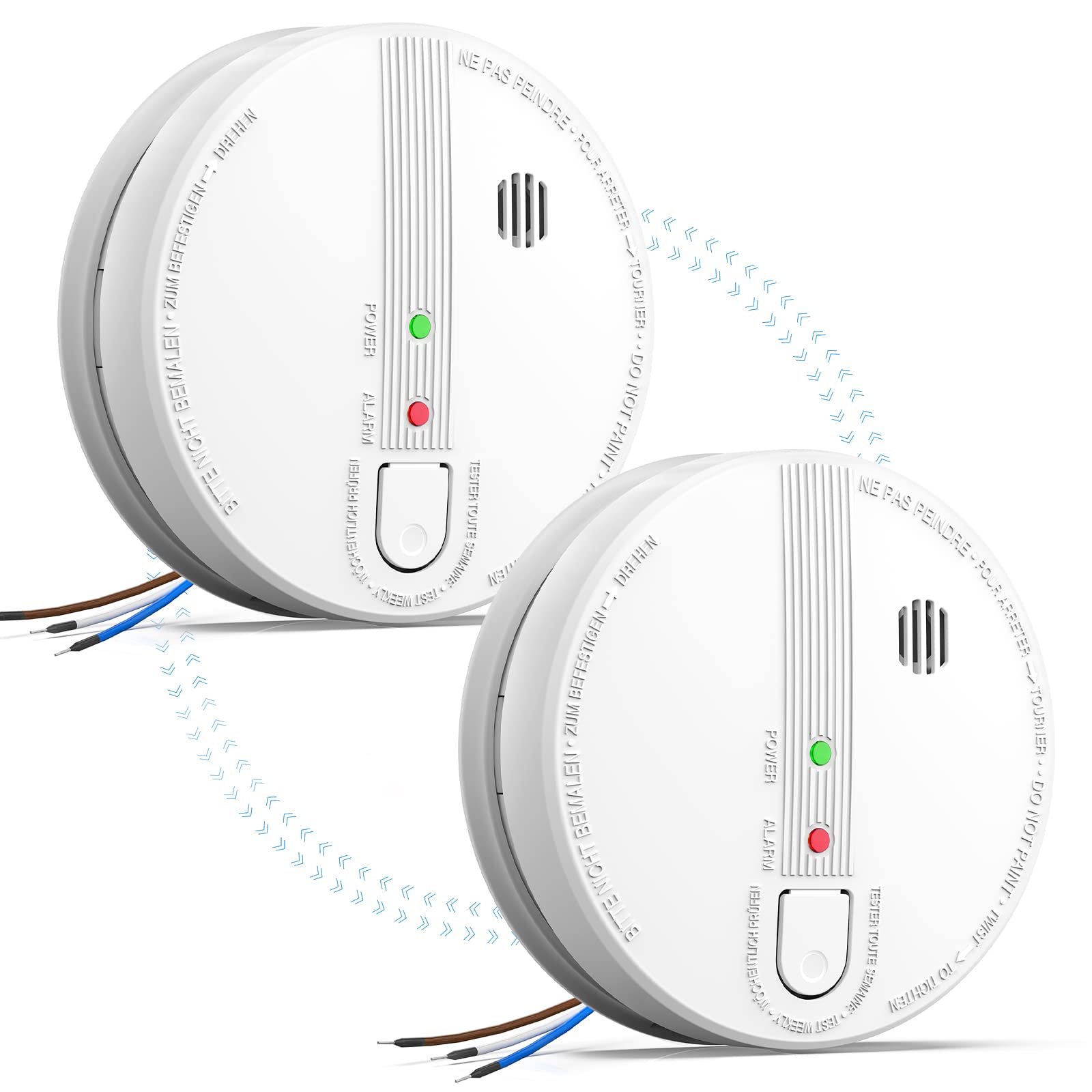 Photo 1 of Detector, Hardwired Interconnected Smoke Detectors, Smoke Alarm with Replaceable 9V Battery, Interconnects Up to 12 Fire Alarms Smoke Detectors, Photoelectric Fire Alarm with Test/Silence Button