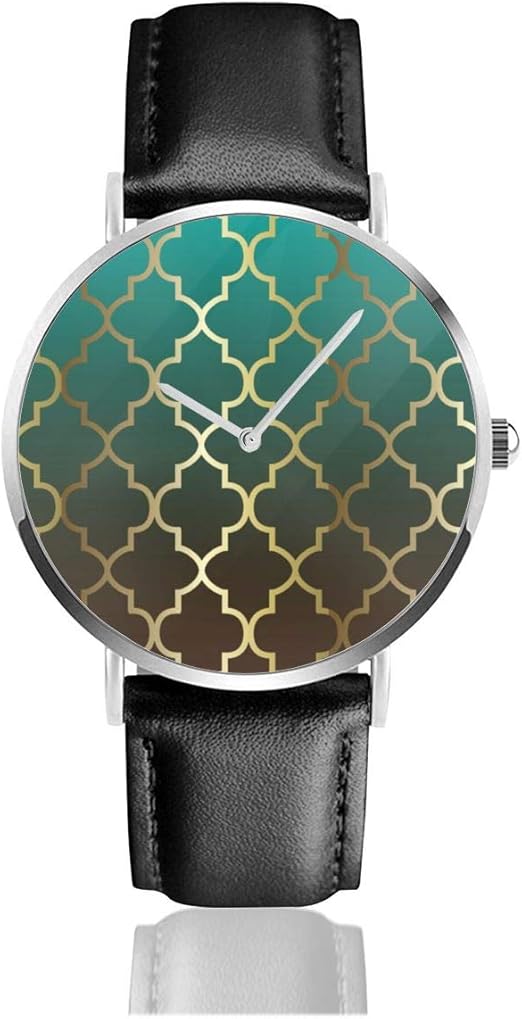 Verde azulado y marrón mezcla de oro Quatrefoil clásico casual moda