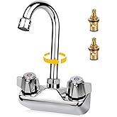 ZKDAUSDO Leak-Free Commercial Hand Sink Faucet with Ceramic Valve, 4 Inch Center Wall Mount Kitchen Faucet with 3-1/2" Swivel Gooseneck Spout & Dual Knobs for Bar Restaurant Laundry, Brass Constructed