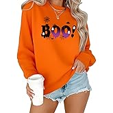 Earneo Halloween Sweatshirt for Women Cute BOO JEE Ghost Sweatshirt Women's Spooky Season Ghost Pullover Sweater Tops