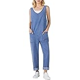 HISEA Women's Loose Fit High Roller Denim Jumpsuits, Jean Baggy Overalls for Women, Sleeveless Casual Romper with Pockets