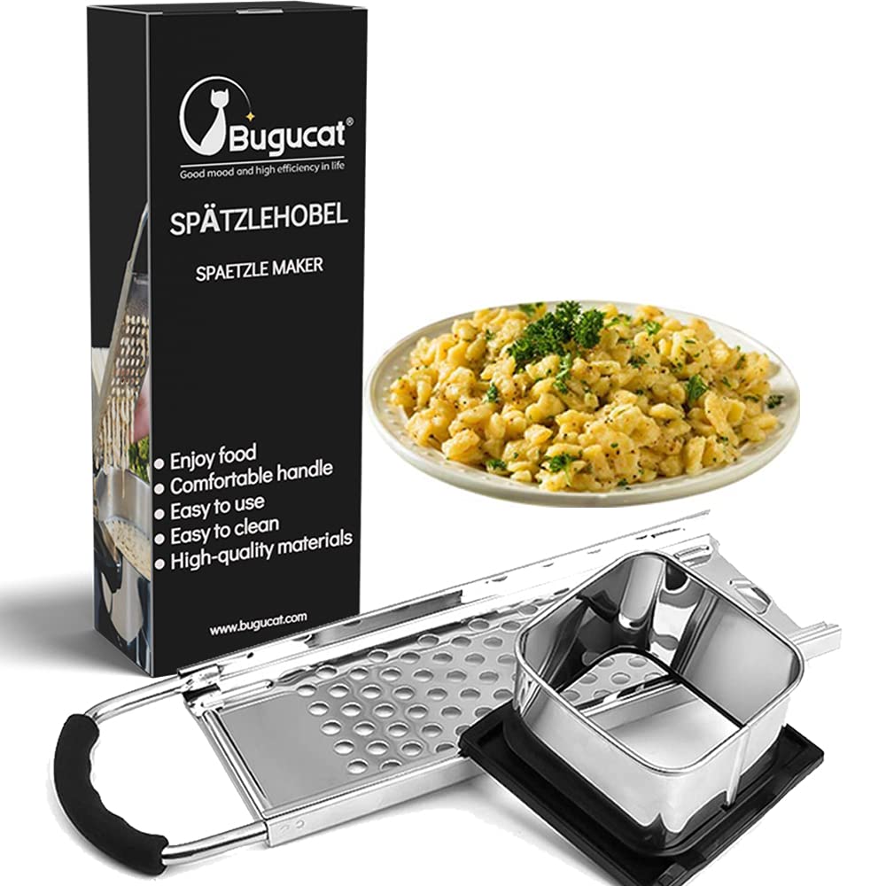 Bugucat Stainless Steel Noodles Slicer, Noodles Grater, Noodles Sieve, Noodles Press, Noodles Hook, Noodles Board Scraper, Knöpflege, Spaetzle Machine, Dishwasher Safe, Ideal for Noodles and Knobs