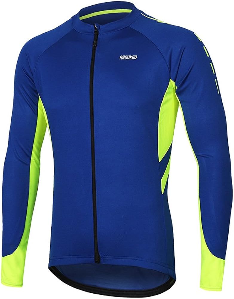 ARSUXEO Men's Full Zipper Long Sleeves Cycling Jersey Bicycle MTB Bike Shirt 6030 : Clothing