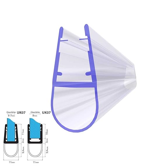 STEIGNER Duschdichtung, 200cm, Glasstärke 6/7/ 8 mm, Gerade PVC Ersatzdichtung für Dusche, UK07