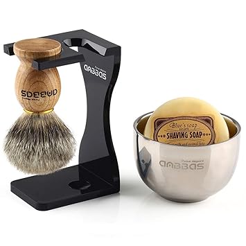 Rasierset männer mit schale Luxus Herren Geschenk Set Rasierpinsel Dachshaar Silberspitz mit Pinselhalte