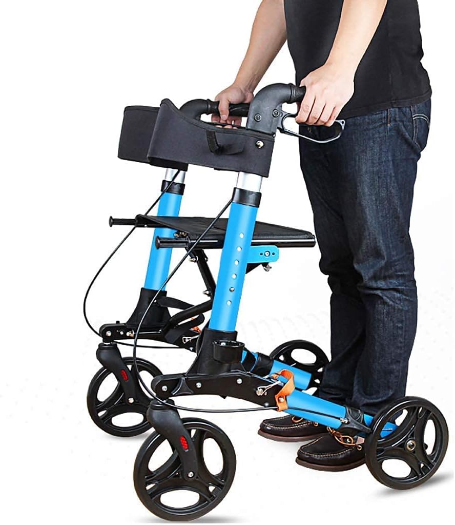 Folding Rollator Walker With Seat Transport Chair, Dual Safety Brake