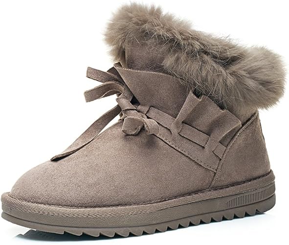 Amazon Umizora ふわふわファー付き 冬靴 ムートンシューズ べたんこ リボン紐付き モコモコ裏起毛 ショート丈 グリーン ブラック グレー ラクダ色 ブーツ ブーティ