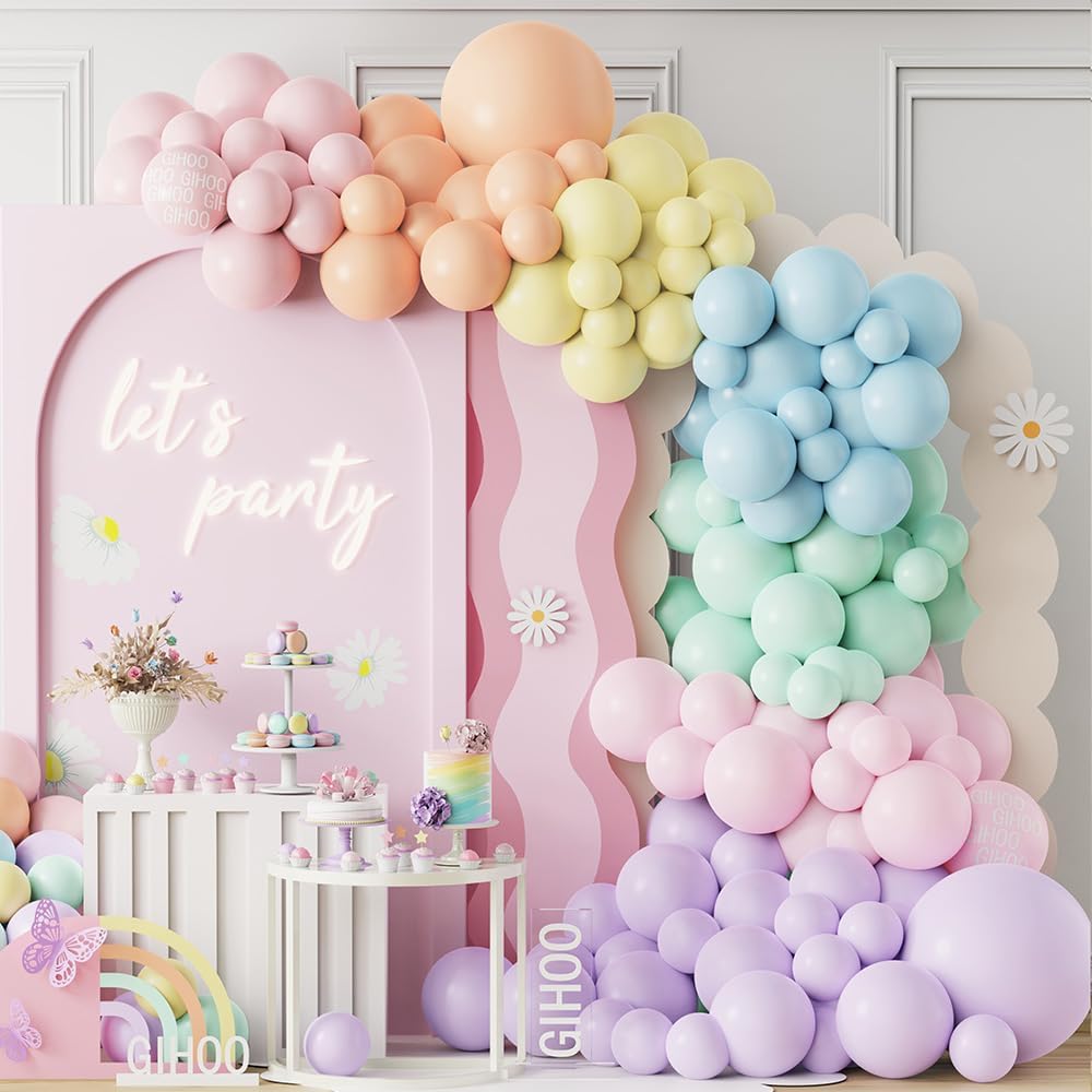 Pastel Balloon Garland Arch Kit 152pcs Macaron Rainbow Latex Rainbow Balloon for Pastel Birthday Unicorn Ice Cream Party Decorations