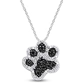 Jewel Zone US 0.1 Ct Black & White Natural Diamond Dog Paw Pendant Necklace in 14k Gold Over Sterling Silver