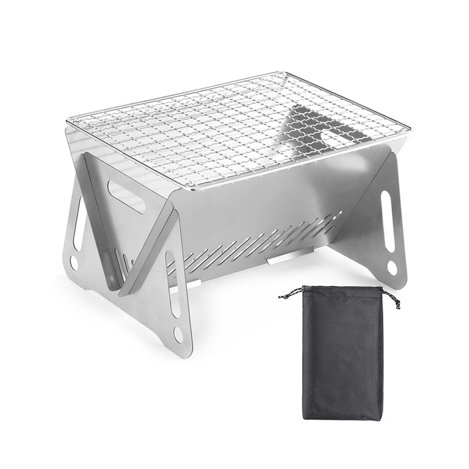 Portable Folding Grill,Stainless Steel Notebook-Style BBQ Grill Foldable Charcoal Barbecue Grill with Cooking Grid and Storage Bag for Camping, Hiking Picnic
