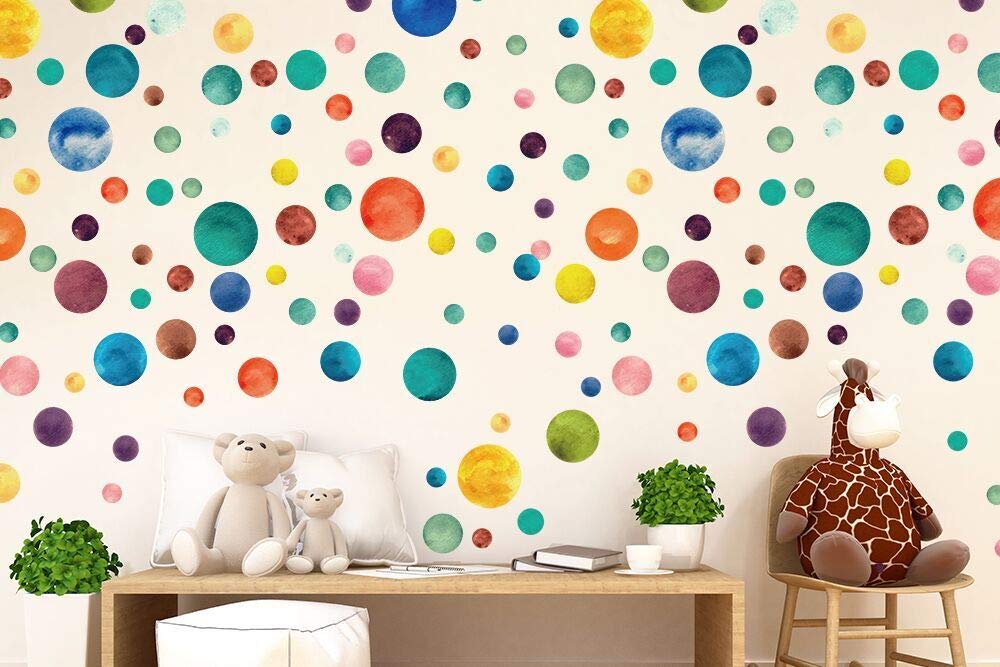 WALPLUS Colourful Watercolour Dots Wall Stickers for Kids Rooms - Nursery, Bedroom, Playroom Decor