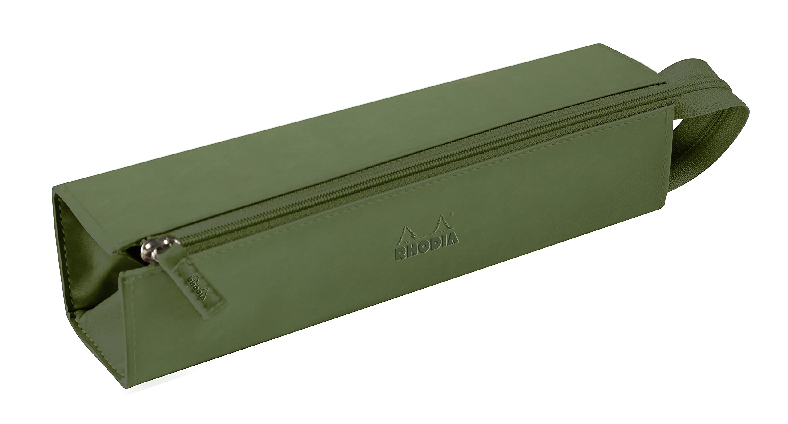 RHODIA 319031C - Pencil case Rhodiarama Sage - 23x5x5 cm - Flat opening for use as a pencil case - Faux leather - Storage for pens, pencils, markers, small supplies