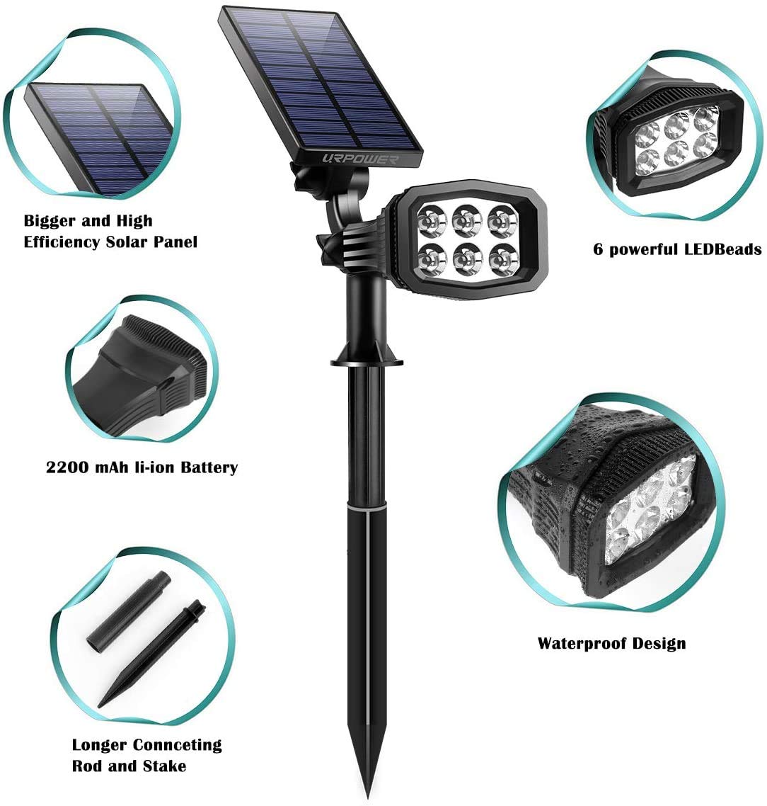 URPOWER Solar Lights Outdoor, Upgraded 2 Modes Solar Lights 2-in-1 Waterproof Solar Spotlight Auto On/Off Solar Wall Lights Pathway Lights Landscape Lighting for Yard Garden Pool- Cool White (2 Pack)