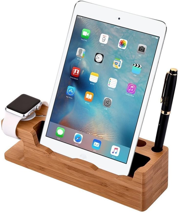 XPhonew 2 in 1 Bamboo Multifunction Charger Cradle Holder Charging Docking Station Charge Stand Compatible iPhone 16 15 14 13 12 Pro Max Apple Watch Ulrta 10 9 8 7 6 5 4 3 2 iWtach Samsung Smartphones - Image 4