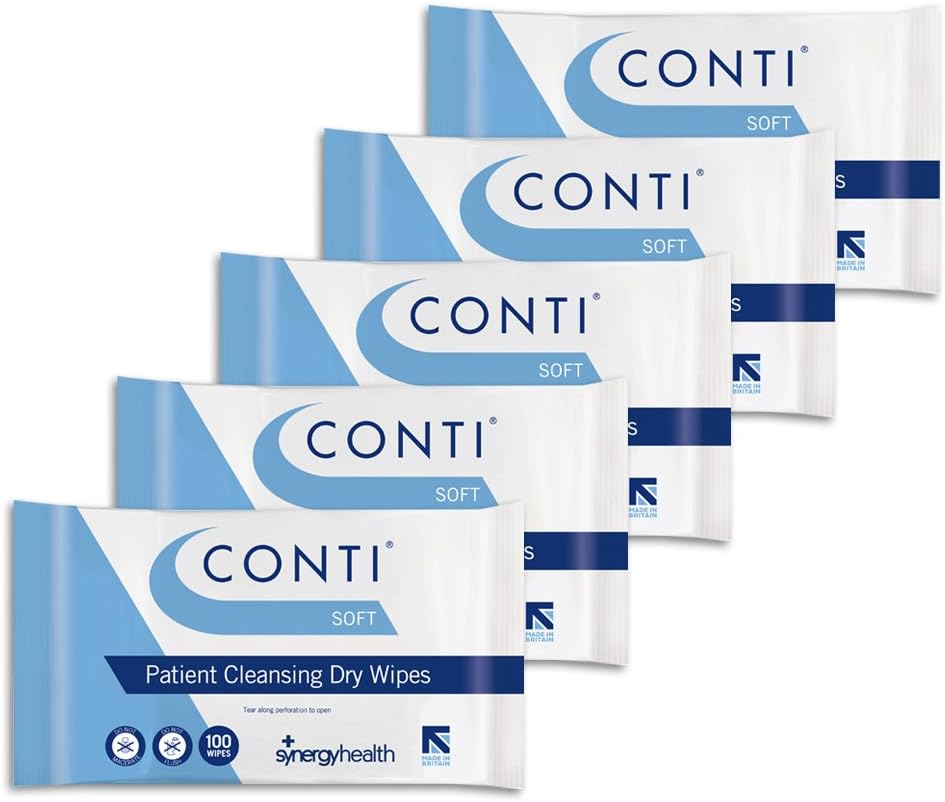 Synergy Health Conti Soft Large Dry Patient Cleansing Wipes 5 Packs of 100