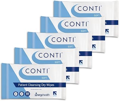 Synergy Health Conti Soft Large Dry Patient Cleansing Wipes 5 Packs of 100