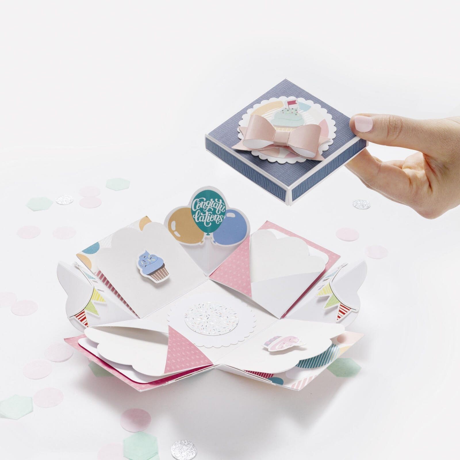 folia 11611 Explosion Box Party Original Gift Box with Pop Up Function, Approx. 7.5 x 7.5 x 7.5 cm, Ideal for Birthday, Wedding, Mother's Day, Valentine's Day etc.