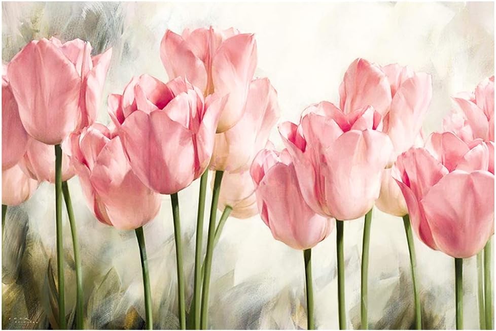 Soleebee DIY 5D Full Drill Diamond Painting by Number Kit, Canvas Crystal Rhinestones Painting Embroidery Cross Stitch Arts Craft Home Wall Decor 23.6 x 15.7 Inches, Pink Tulips