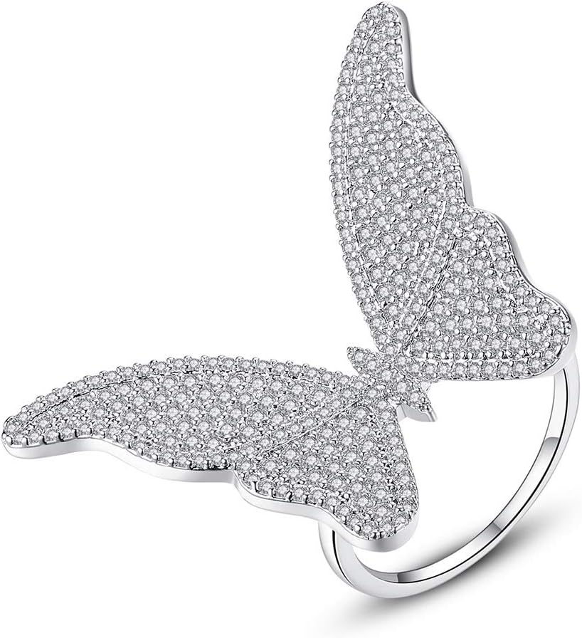 Butterfly Rings for Women - Cubic Zirconia Statement Rings Rings Can Adjustable Finger Size and Moving Wings 18K Gold Plated AAA Zirconia, Perfect for Party and Gift for Women