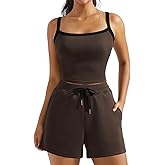 OMKAGI Women 2 Piece Outfits Sleeveless Tank Top Sweat Shorts Set with Pockets Vacation Sets