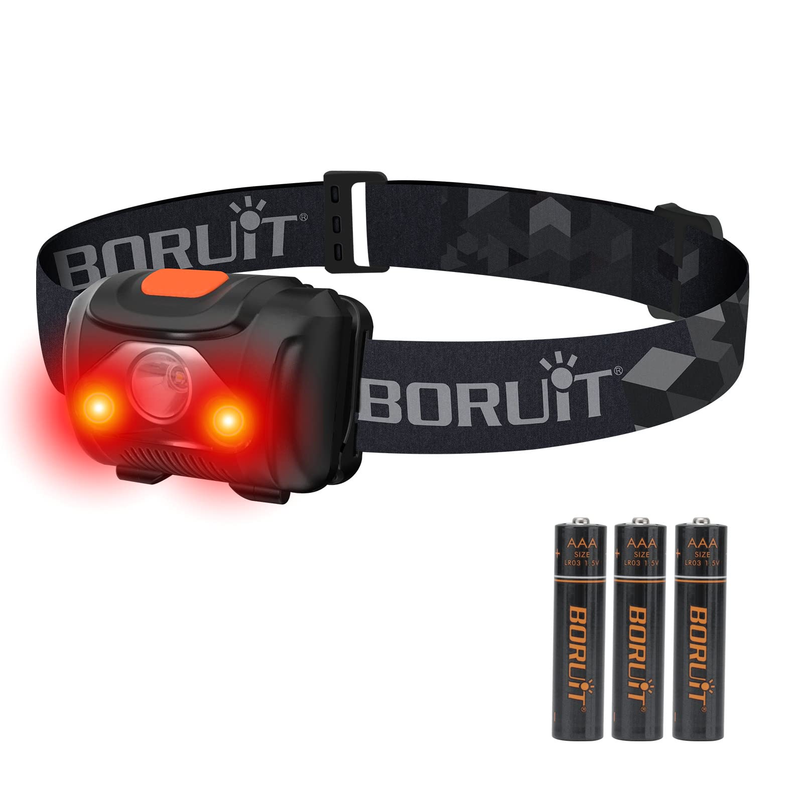 BORUIT H09 LED Head Torch, Super Bright Red White Light Headlamp, 4 Modes IPX4 Waterproof AAA Battery Headtorch for Kids Adult Running Camping Hiking Hunting Fishing Jogging Headlight