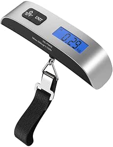 Amazon.com: [Báscula para maletas con retroiluminación visualización LCD]  Dr. Meter Balanza electrónica digital colgante hasta 50 kg para equipaje  con mango de goma, sensor de temperatura, color plateado/negro : Ropa,  Zapatos y