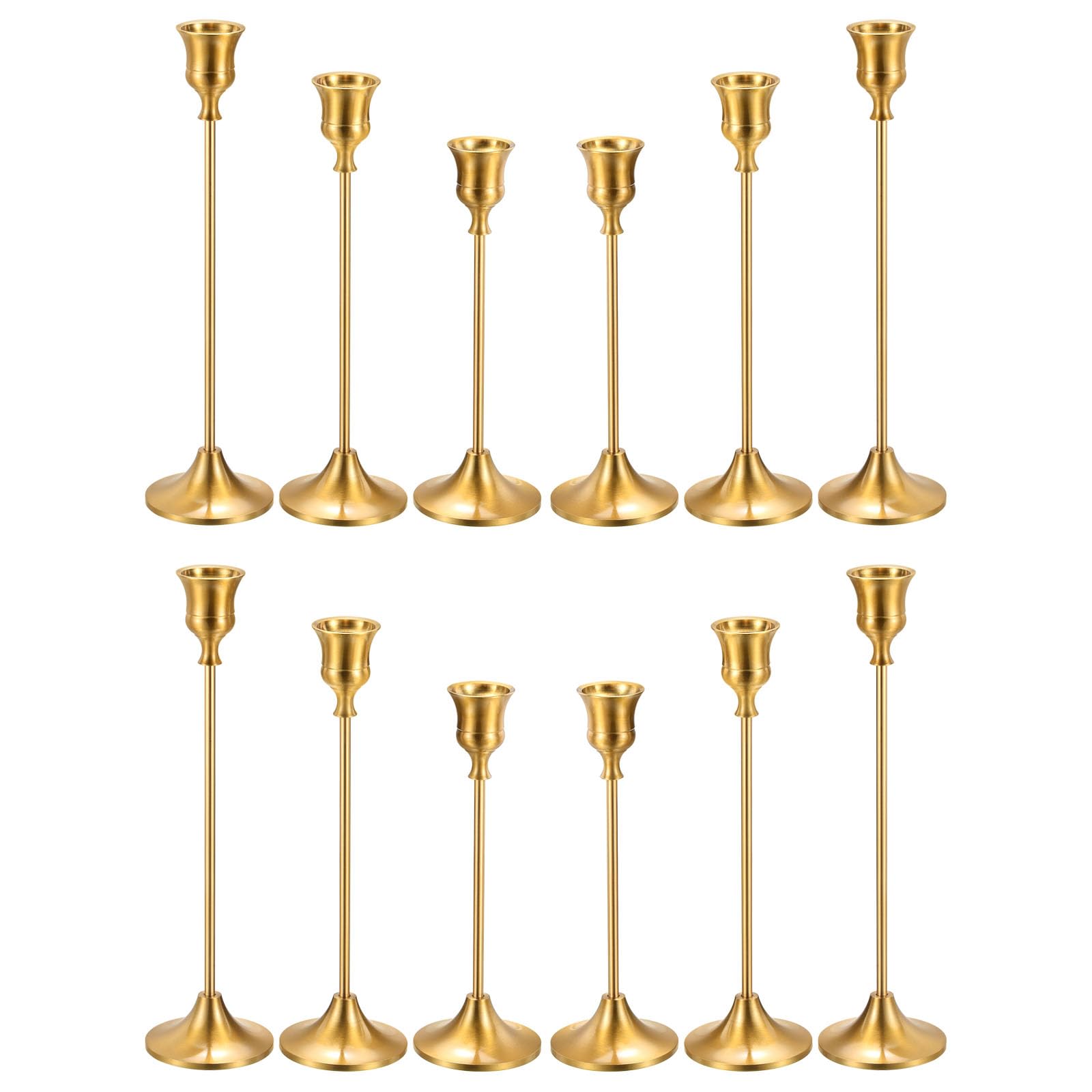 YOKIVE 12 Set Candelabra Candle Holders, Table Stable Base | Great for Farmhouse, Decor Party, Gold, Multiple Size