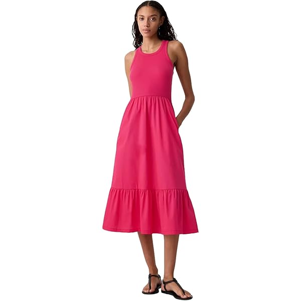 knee length dresses for ladies Electric Ice Sleeveless Mikado Fit And Flare Midi Dress With V-Back main image 1