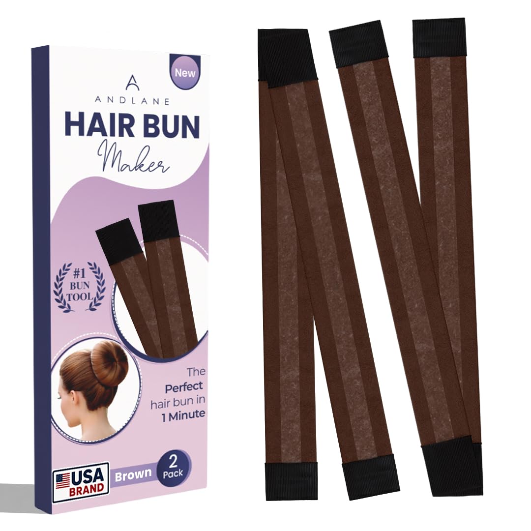 Photo 1 of Andlane French Hair Bun Maker - Easy Donut and Bun makers for Women's hair Quick Updos - Snap-and-Roll Perfect Tool for Kids and Twist Tool Clip (Brown - Pack of 2)