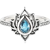 Venkssie Vintage Lotus Flower Ring for Women,Daity Silver Statement Rings for Women Non Tarnish,1ct Blue Pear-Shaped CZ Engagement Ring, No Mud No Lotus Jewelry for Sisters,Inspirational Friendship Gift