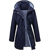POWINSUN Long Rain Jacket Waterproof Rain Coat with Hood Outdoor Raincoat Windbreaker for Women