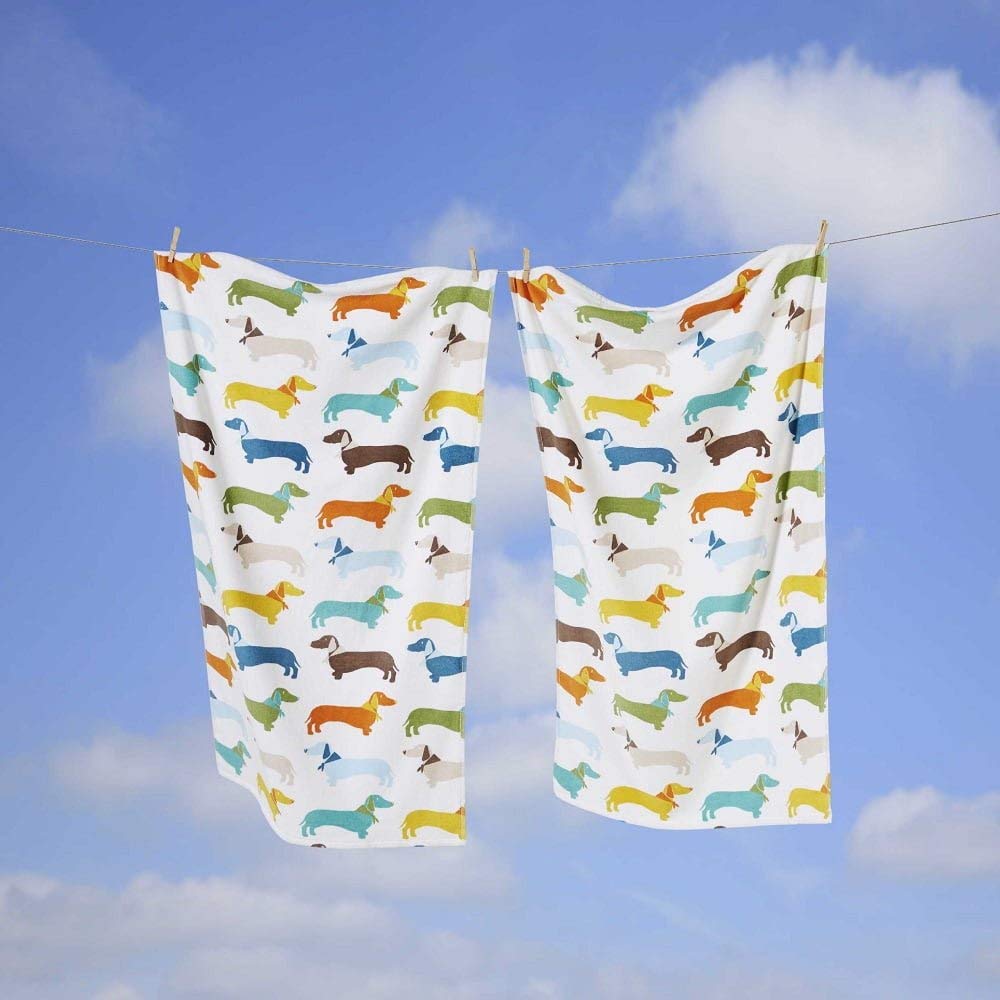 Rapport Coloured Sausage Dog Dachshund Supersoft 100% Cotton Towel, Multi, 70 x 120 cm