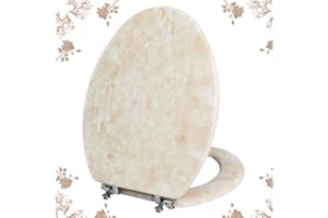 Elongated Toilet Seat Natural Wood Toilet Seat with Zinc Alloy Hinges, Easy to Install also Easy to Clean, Anti-pinch Marble Toilet Seat by Angol Shiold (Elongated, Beige Pink)