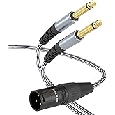JOLGOO XLR Male to Dual 1/4" TS Mono Y Splitter Microphone Cable, XLR Male to Dual 6.35mm TS Y Adapter Cord, 3.3 Feet