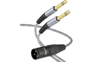 JOLGOO XLR Male to Dual 1/4" TS Mono Y Splitter Microphone Cable, XLR Male to Dual 6.35mm TS Y Adapter Cord, 10 Feet