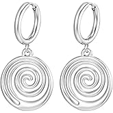 Stainless Steel Spiral Dangling Huggie Hoop Earrings, Sold as a Pair