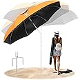 AosKe Beach Umbrella - 6.5FT UPF50+ Windproof Portable Shade Umbrella with Vent & Sand Anchor, Instant Lightweight and Adjustable for Pool Patio Garden Backyard Outdoor Sun Shelter - Orange