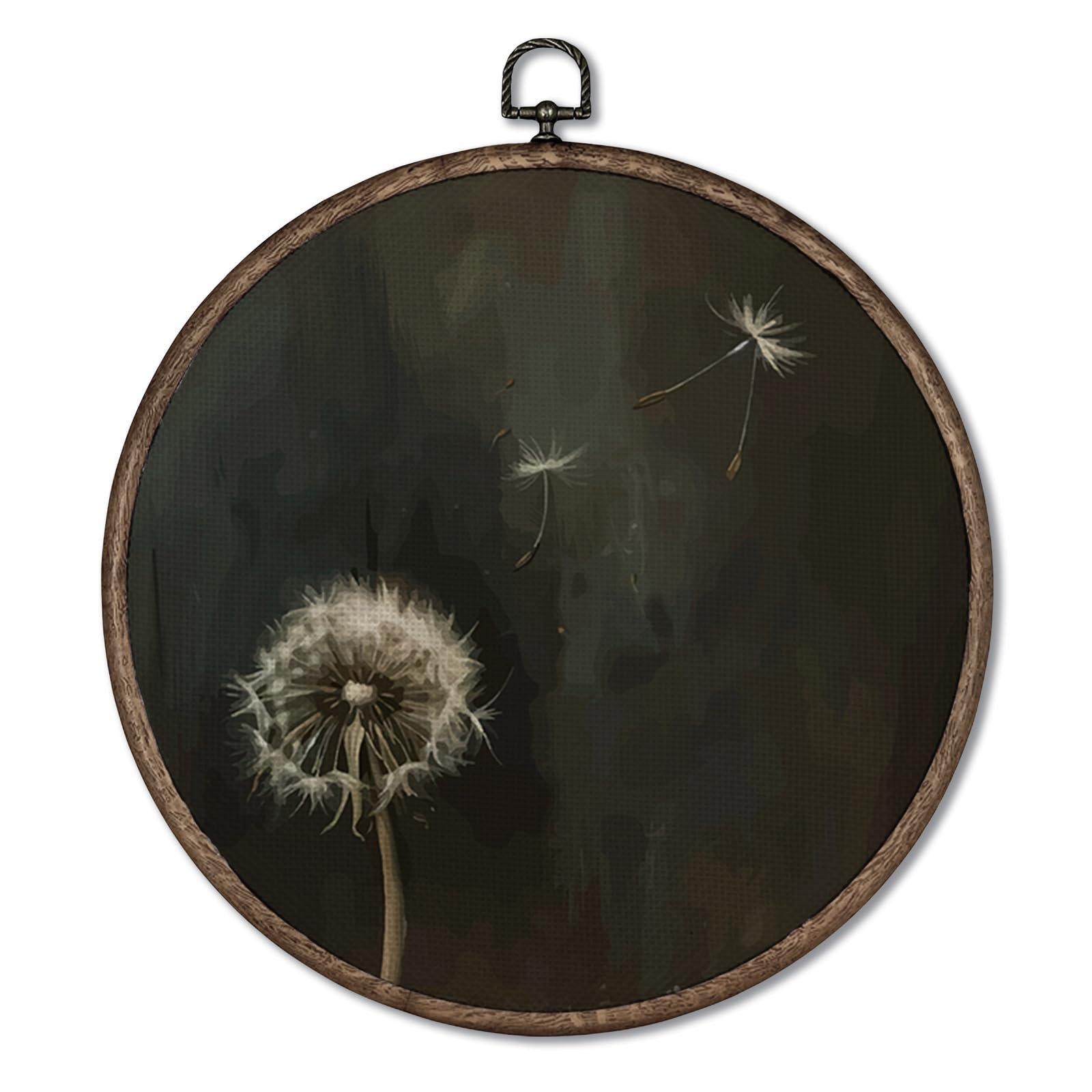 Giosve Vintage Gothic Dandelion Floral Round Wall Art Canvas Framed ...