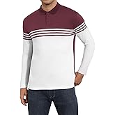 Men's Polo Shirts Long Sleeve Vintage Striped Golf Polo Casual Collared Slim Fit Cotton Shirts