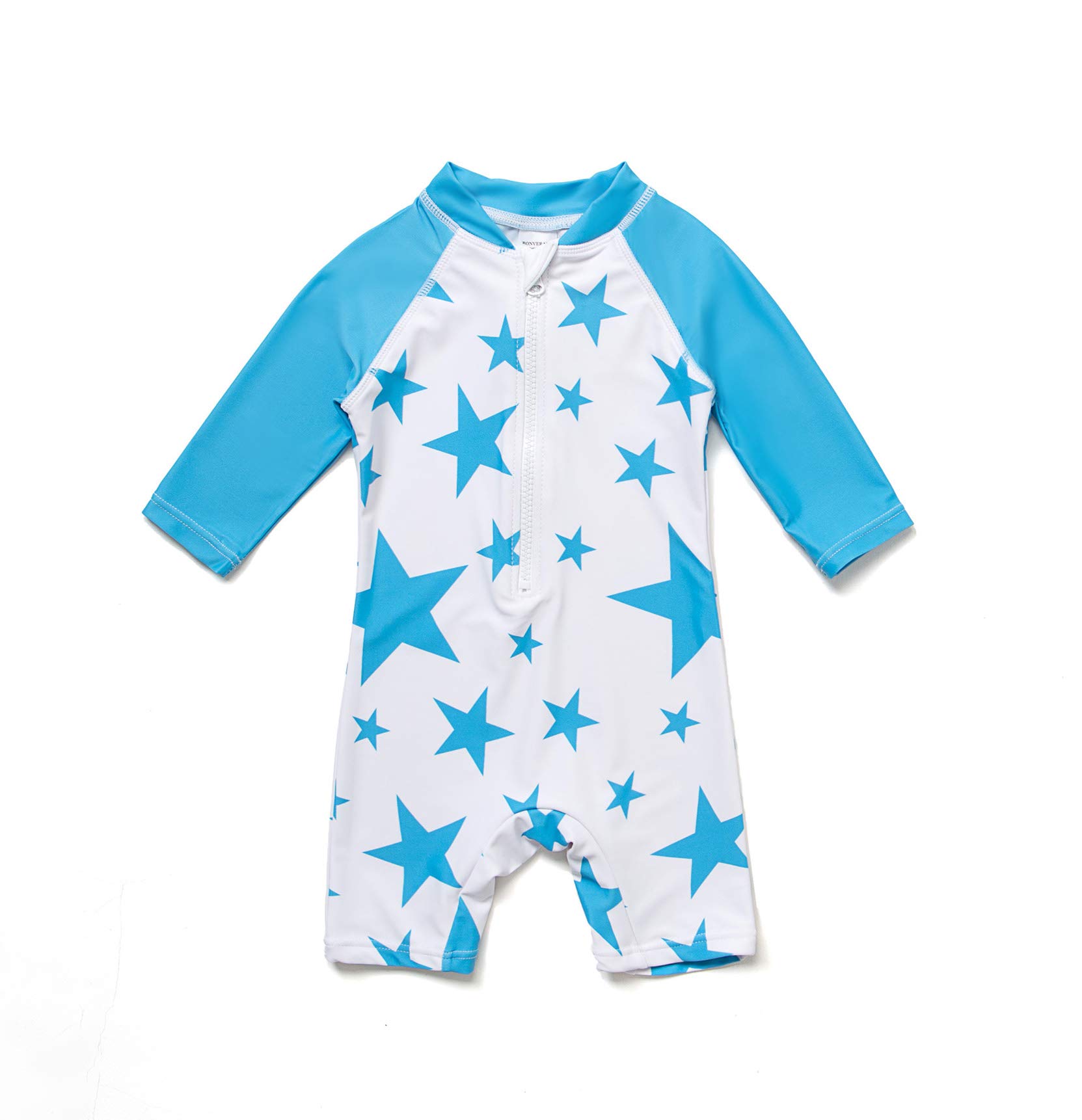 Baby Boys Sunsuit UPF 50+ Sun Protection One Pieces with Zipper Swimwear with Sun Hat(Blue Star,3-6Months)