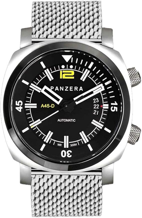 Panzera Aquamarine Automatico Acciaio Diver Blu Silicone Zaffiro Orologio Uomo e