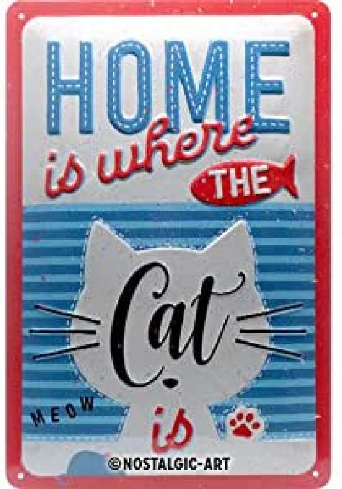 Nostalgic-Art Retro Tin Sign – Home is where the Cat is – Gift idea for pet owners, Metal Plaque, Vintage design for wall decoration, 20 x 30 cm