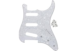 IKN 11 Hole ST Pickguard for 3 Single Coil Pickups, come with Pickguard Screws, 4Ply White Pearl