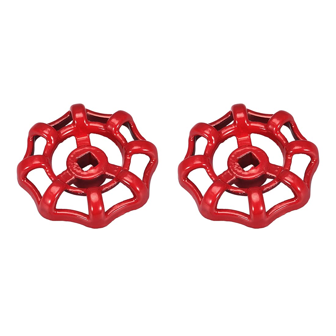 sourcing map Metal Outside Faucet Round Wheel Handle, Square Broach 6x6mm, Wheel OD 51mm Paint Cast Steel Red 2Pcs