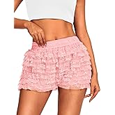 ChiaoLezhee High Waisted Ruffle Shorts for Women Girls, Cute Lace Layered Bloomers, Going Out Mini Micro Bloomer