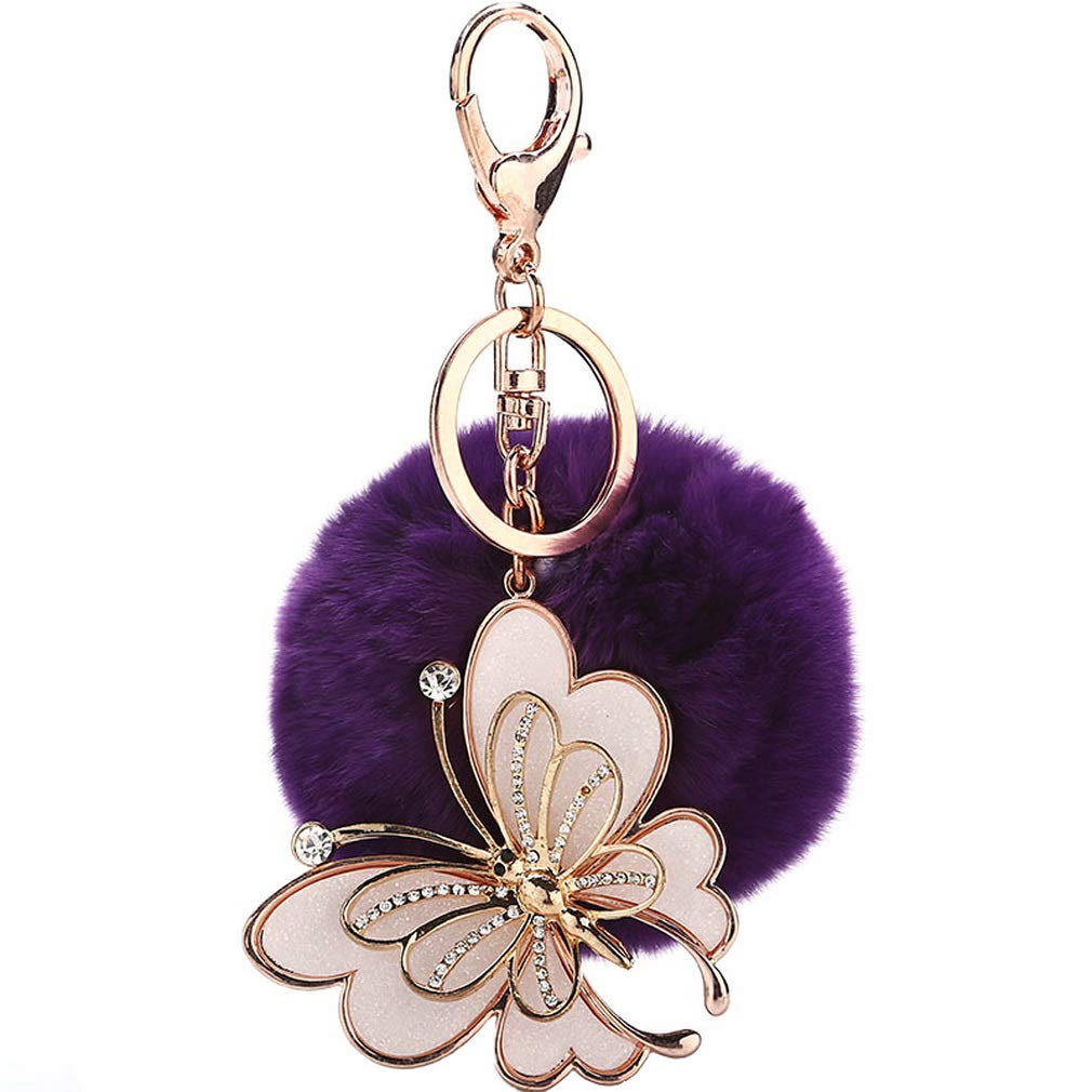 JK Home Ball Pom Pom Plush Butterfly Keychain for Car Phone Bag Toy Purple